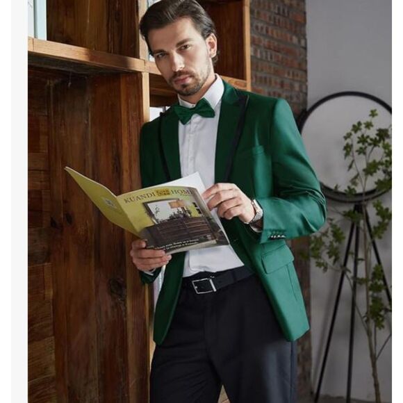 Mage Male New Slim Fit Black Satin Lapel Blazer 1 Button Double Vent Size Small - Picture 5 of 7